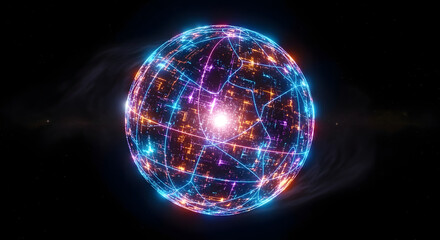 Obraz premium Glowing Sphere with Neon Grid Pattern.