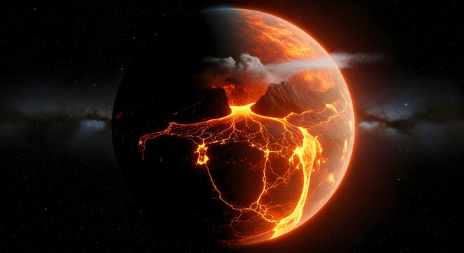 Glowing Volcano Erupting with Lava Flows.