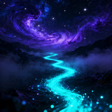 Path of Light Across Nebula Landscape