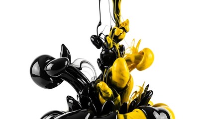 Abstract Dance of Black and Yellow Ink in Water.