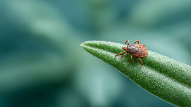 Encephalitis virus tick crawling on a green leaf representing the dangers of tick borne diseases and the importance of prevention in nature