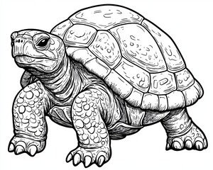 Fototapeta premium Detailed Line Art of a Robust Tortoise, Showcasing Intricate Shell Patterns and Textured Skin