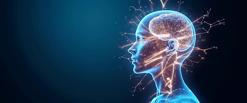 Futuristic digital brain animation with neurons firing, as camera pans slowly right, revealing glowing synapses; cinematic sci-fi style with gentle ambient motion highlighting technology innovation.