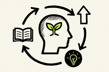Conceptual Growth Mindset Illustration Featuring Elements of Knowledge Cultivation and Idea Generation in a Creative, Inspirational Setting captured with clarity
