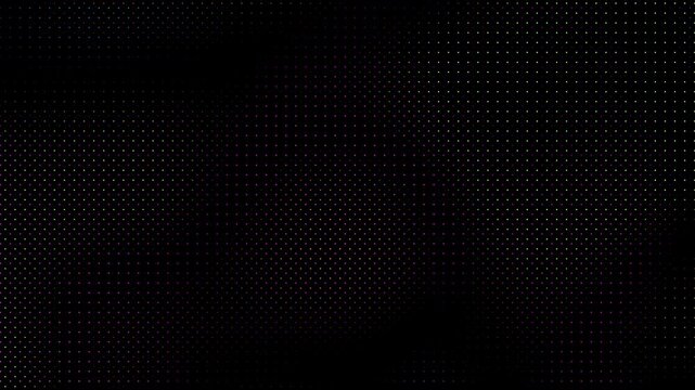 Animated abstract technology random dots and grid 4K on black background. Loop background. Led halftone and moire effect