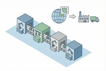 Obraz premium Visualizing automated production lines powered by cutting edge robotics and smart manufacturing processes ensuring efficiency and sustainability in modern supply chains