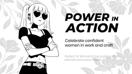 Vector illustration of young cool girl. Women's day on March 8