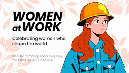 Strong Female worker. Happy Women's Day greeting card.
