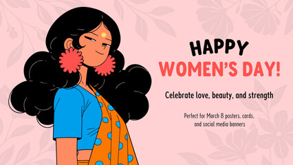 Vector illustration of young cool girl. Women's day on March 8