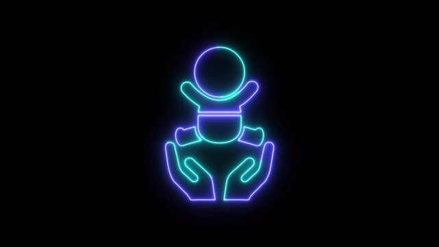 Baby care , toddler or infant care flat neon icon 4K video animation	