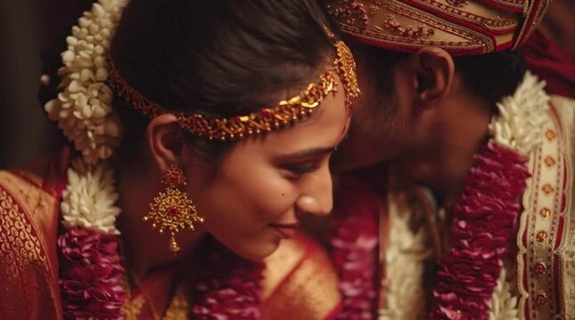 Indian Couple Wedding Close Up Traditional Attire