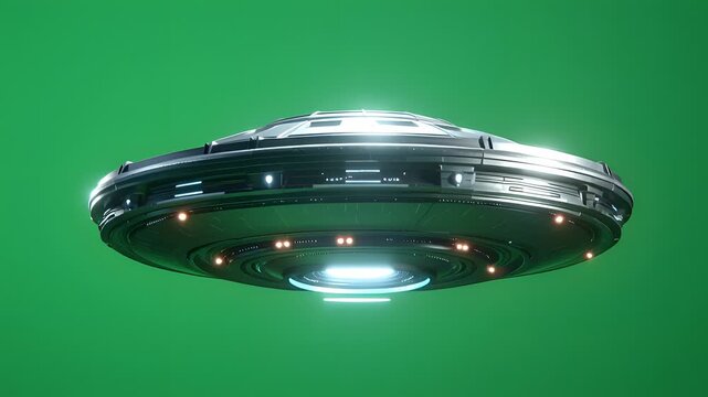 Alien spacecraft concept hovering in place on green screen background