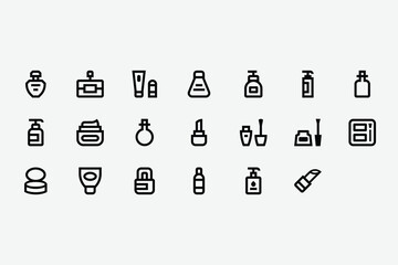 Beauty Products and Cosmetics Line Icon Set