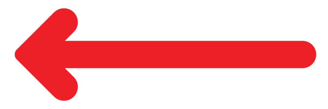 Red long arrow pointing left isolated on white background. Straight long red arrow vector icon. Vector icon illustrator eps 10 file.