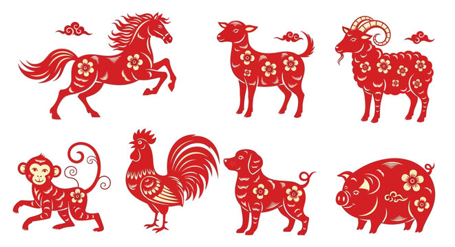 Chinese zodiac animal vector illustration in an elegant paper-cut silhouette style