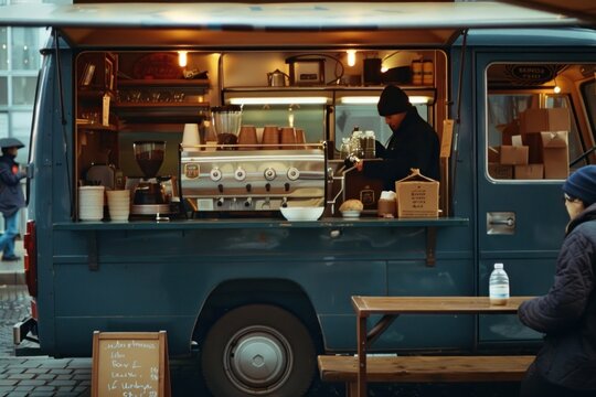 Coffee shop food vehicle adult.