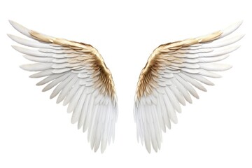 Fototapeta premium White and gold angle wing flying angel bird.