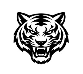 Fierce Tiger Head Black and White Vector Logo