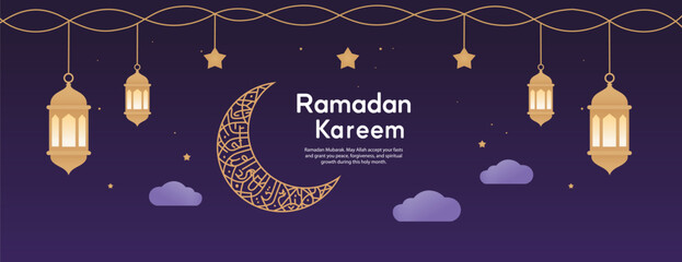 Ramadan Kareem celebration with lanterns and crescent moon © OhiStock