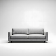 Obraz premium Modern grey two-seater sofa, a comfortable piece of contemporary furniture for minimalist living spaces, with sleek design in a studio setting