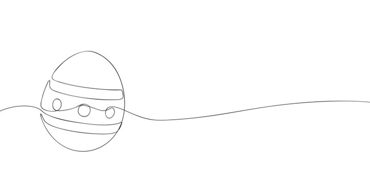 Minimalistic continuous line art of a decorated Easter egg with simple patterns, perfect for holiday cards and festive designs.