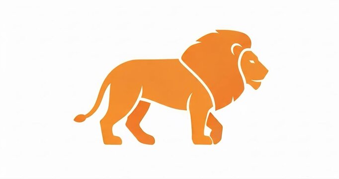 Orange lion silhouette on white background
