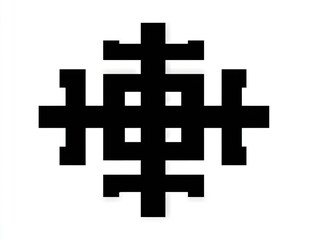 Fototapeta premium Bold black pixelated geometric glyph on white background representing digital abstraction modern symbolism structural logic and minimalist visual identity