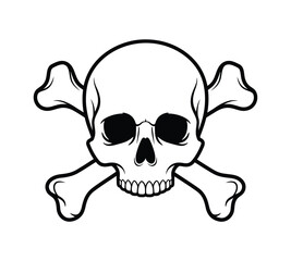 Classic pirate skull and crossbones symbol for danger or warning isolated on transparent background