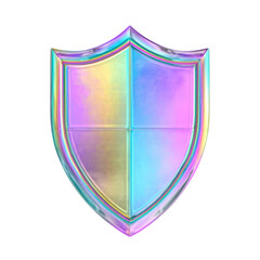 Holographic shield icon with rainbow colors and metallic effect, security symbol or logo for website, app, or branding, Isolated, png isolated PNG with Transparent Background