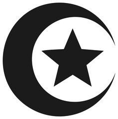 Black and White Illustration of Crescent Moon and Star Symbol
