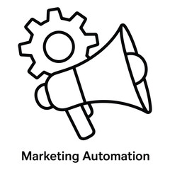 Marketing automation megaphone with gear icon for business process optimization icon