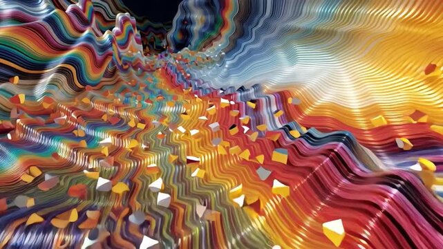 Vibrant Abstract Landscape: Immerse yourself in a mesmerizing digital landscape of flowing, colorful textures with scattered particles, evoking a sense of artistic dynamism and futuristic appeal.