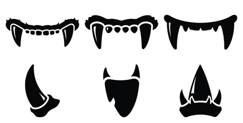 Set of halloween monster fang silhouettes black icon Vector illustration and isolated on white background. © Bhabas