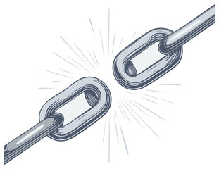 Obraz premium Chain links breaking, separated connection and concept of disunity illustration