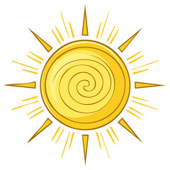 Golden Swirling Sun with Bright Rays and Spiky Rays