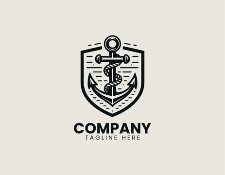Nautical anchor vector logo displays maritime shield emblem with clean modern style