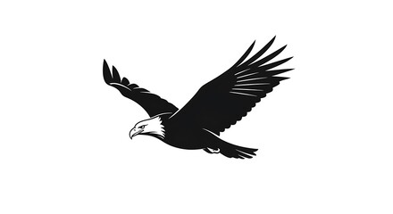 Obraz premium Silhouette illustration of a bald eagle in mid-flight, wings outstretched, stark contrast on white
