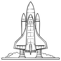 Space Shuttle Launching into Orbit Sketch Illustration Ready for Color with Clouds and Flames