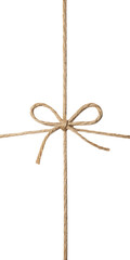 Rustic brown twine bow tied in a cross pattern on a, transparent background