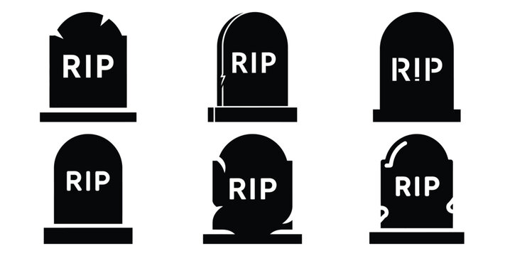 Set of halloween tombstone rip silhouettes black icon Vector illustration and isolated on white background.