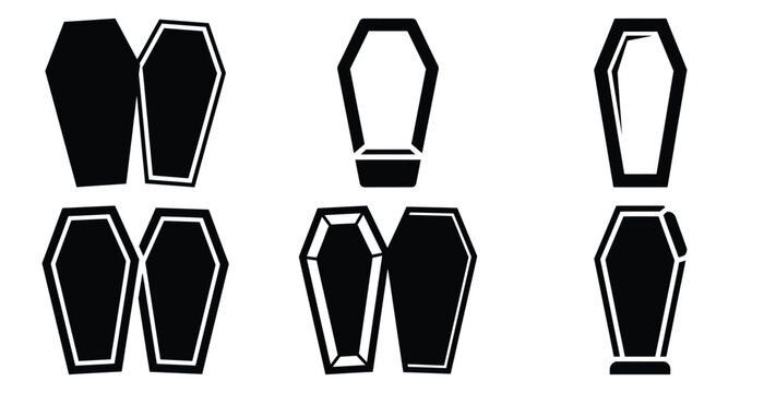 Set of halloween vampire coffin open silhouettes black icon Vector illustration and isolated on white background.