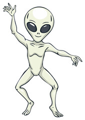 Obraz premium Friendly alien with big eyes and a cheerful smile waving hello in a playful pose