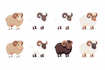 Obraz premium Collection of cartoon sheep illustrations with varying colors and horn shapes