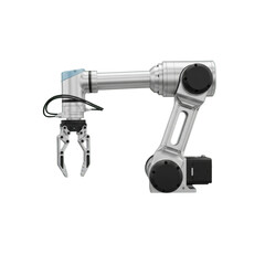 Industrial robotic arm with gripper isolated On Transparent Background
