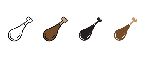 Fried chicken leg icon vector. Crispy drumstick poultry and fast food snack symbol. Vector illustration.