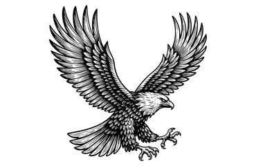 Obraz premium Vintage Engraving Woodcut Illustration of Bald Eagle Soaring with Talons Extended