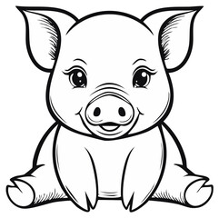 Fototapeta premium Cute piglet sitting and smiling in a cheerful vector illustration for design needs