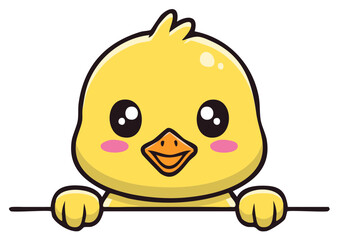 Cute Cartoon Yellow Duckling Peeking Over a Sign Illustration