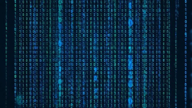 A digital representation of code with cascading binary digits in a futuristic aesthetic