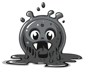 Fototapeta premium Cute cartoon monster with fangs and big eyes oozing with slime